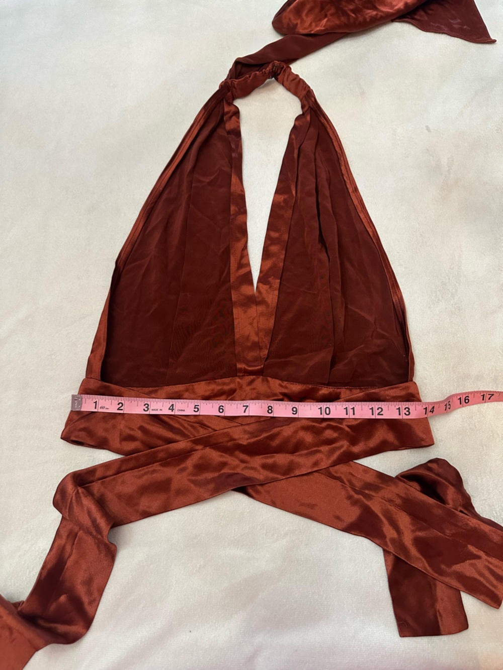 Nonchalant Label Burgundy Satin Halter Top Backless Tie Crop Top M 38541 - Picture 8 of 11